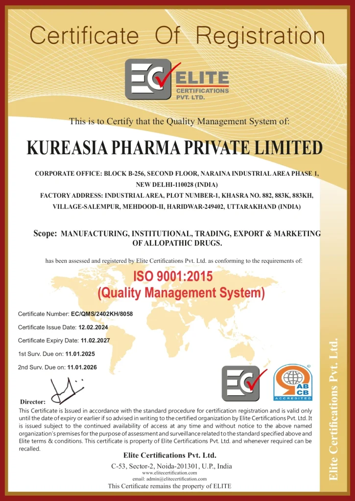 Kureasia Pharma ISO and Industry Certifications