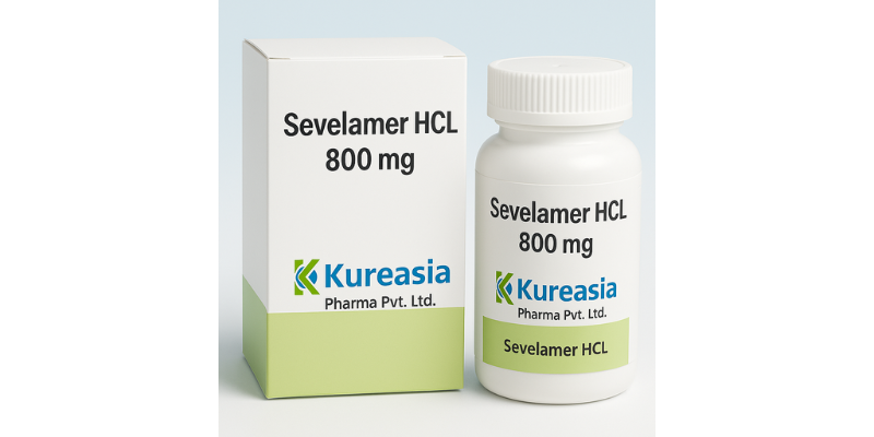 Sevelamer HCL 800mg tablets manufactured by Kureasia Pharma with third-party, contract manufacturing, and bulk supply services.