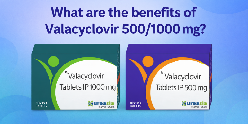 Table showing benefits of Valacyclovir 500 mg and 1000 mg for herpes and shingles treatment