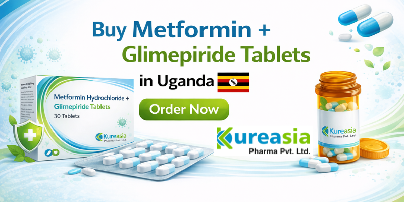 Metformin + Glimepiride tablets by Kureasia Pharma for diabetes treatment supply in Uganda market