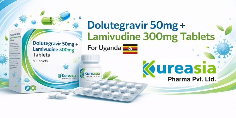 Dolutegravir 50mg + Lamivudine 300mg tablets by Kureasia Pharma for Uganda market HIV treatment supply