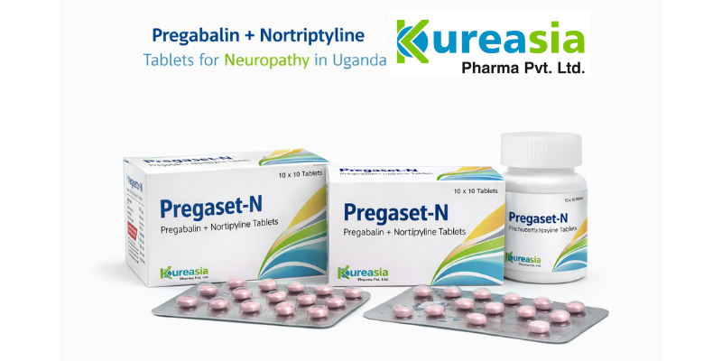 Pregabalin Nortriptyline tablets for neuropathy treatment in Uganda by Kureasia Pharma WHO GMP manufacturer