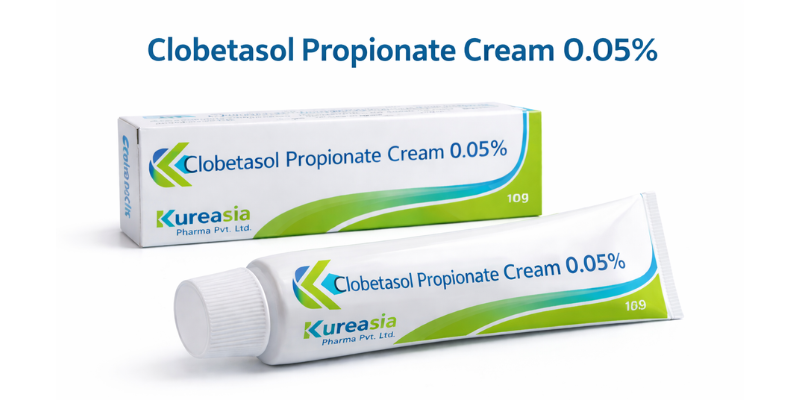 Clobetasol Propionate Cream 0.05% tube by Kureasia Pharma for export to Djibouti
