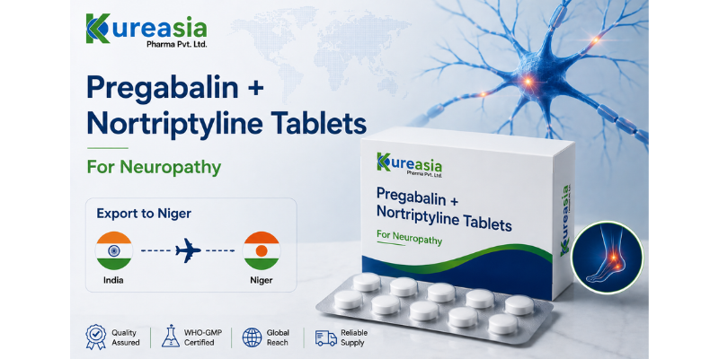 Pregabalin and Nortriptyline tablets for neuropathy treatment in Niger by Kureasia Pharma