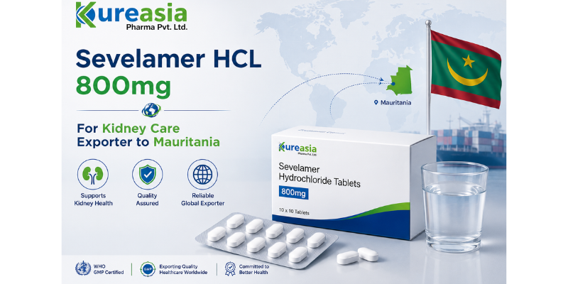 Sevelamer HCL 800mg kidney care medicine exporter to Mauritania by Kureasia Pharma