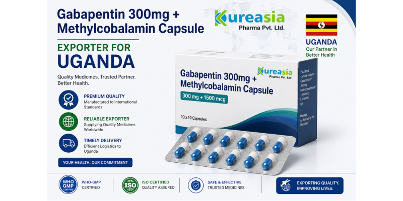 Gabapentin 300mg and Methylcobalamin capsules exporter Uganda by Kureasia Pharma
