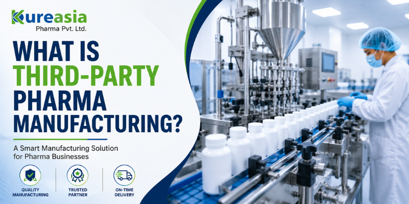 What Is Third-Party Pharma Manufacturing? Kureasia Pharma manufacturing facility showcasing pharmaceutical production, quality manufacturing, and contract pharma manufacturing services.