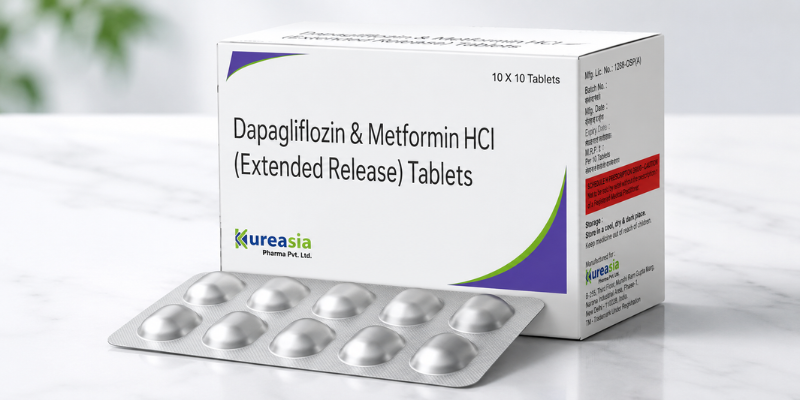 WHO-GMP certified Dapagliflozin & Metformin Hydrochloride (Extended Release) Tablets manufacturer in India offering third-party, contract, and bulk pharmaceutical manufacturing.